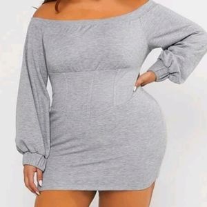 Off Shoulder Lantern Sleeve Sweatshirt Dress